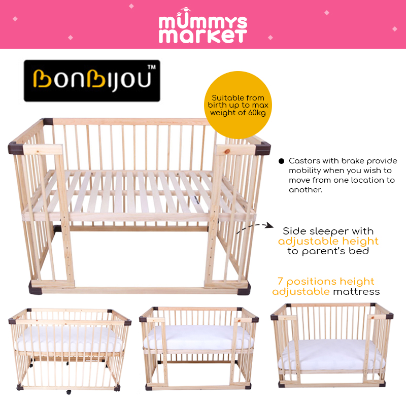 Bonbijou Takara Multipurpose Baby Cot Natural W/O Varnish